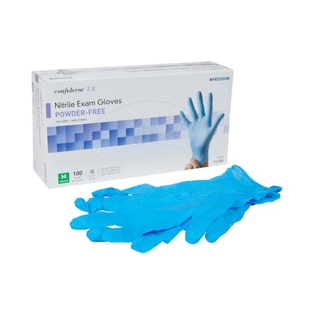 Mckesson Confiderm 3.8, Disposable Gloves, Nitrile, Powder-Free, M, 100 PK, Blue 14-686